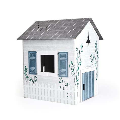 Cozy Coastal Cottage Playhouse - Gray with Blue Shutters | White Oak ...