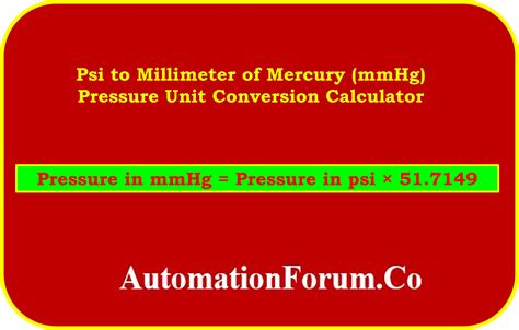 Psi to Millimeter of Mercury (mmHg) Pressure Unit Conversion Calculator ...