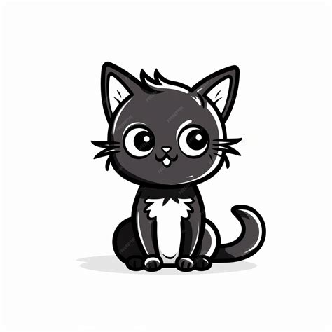Premium AI Image | Black and White Cartoon Cat Portrait Kawaii Animated ...