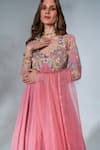 Buy Pink Georgette, Organza, Crepe Embroidery Anarkali With Dupatta For ...