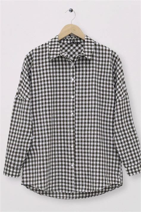 Black Full-Length Buttoned Crinkle Shirt | HİJABAYA