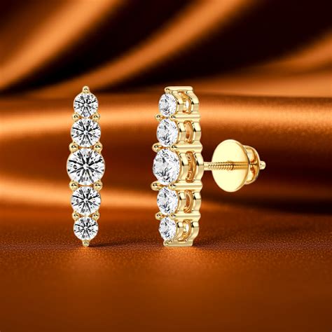 Round Cut Lab Diamond Minimal Stud Earrings 18K Gold – Variation