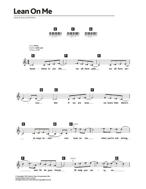 Lean On Me by Bill Withers Sheet Music for Piano Chords/Lyrics at Sheet ...