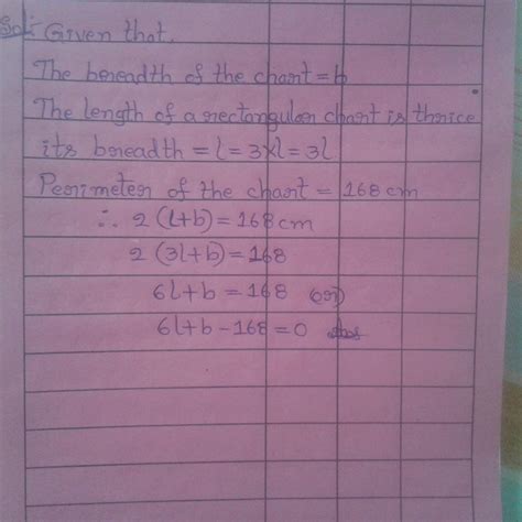 the length of a rectangular chart is thrice its breadth. the perimeter ...