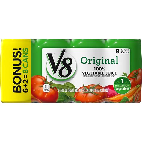 Buy V8 Original 100% Vegetable Juice, 5.5 oz. Can, 8 Count Online at ...