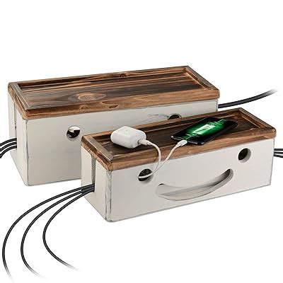 Buy Large Cable Management Box Cord Organizer Rustic Wooden Power Cover ...