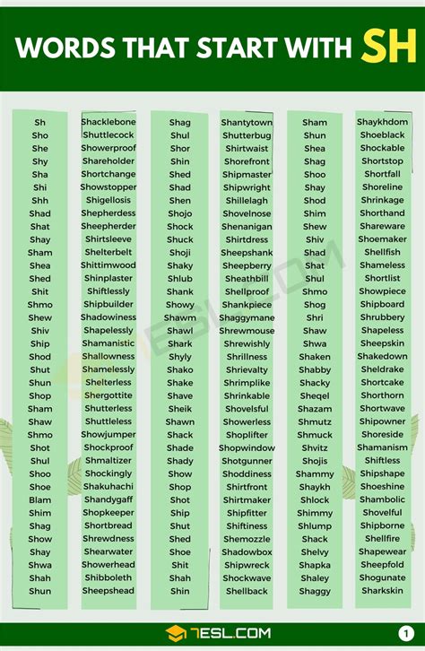 Words that Start with SH (555+ Words in English) • 7ESL