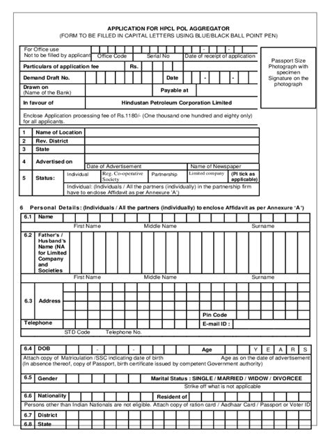 Fillable Online APPLICATION FOR HPCL POL AGGREGATOR (FORM TO BE FILLED ...