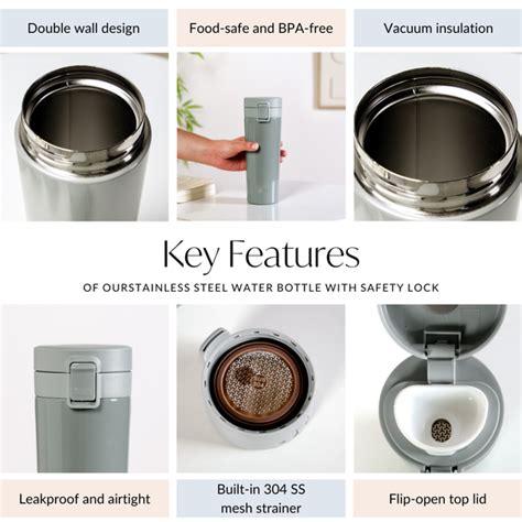 Grey Green Stainless Steel Water Bottle With Strainer 500ml Online ...