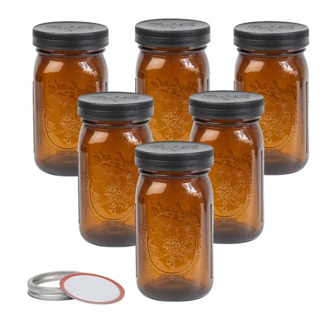 Yodecy 6 Pack 32 oz Amber Wide Mouth Mason Jars with Airtight Lids and ...