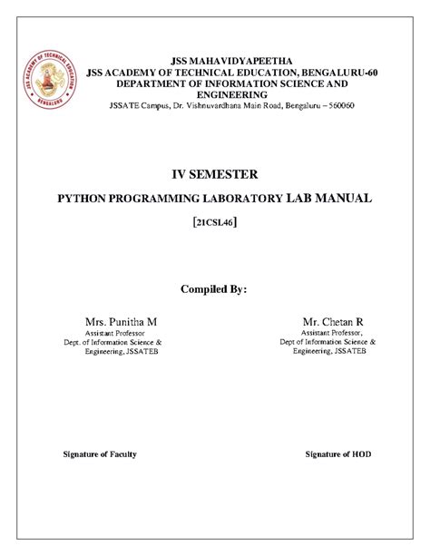 Python Programming Manual-21CSL46L - JSS MAHAVIDYAPEETHA JSS ACADEMY OF ...
