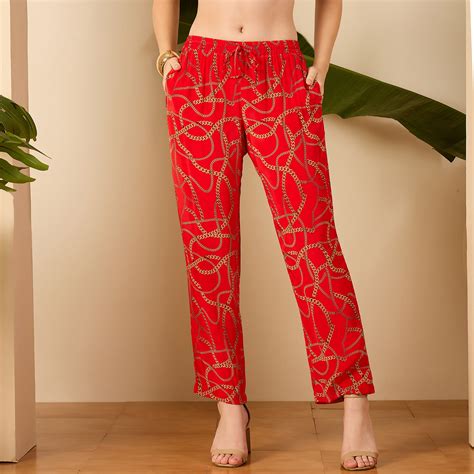 Red Chain Print Pants – First Resort by Ramola Bachchan