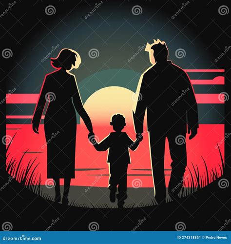 Father and Mother Figure Holding Hands with Child. Mom with Dad and Son ...