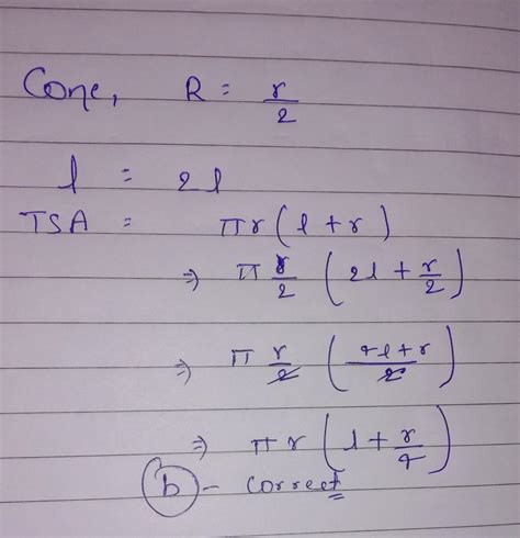 the total surface area of cone whose radius is r/2 and slant height 2L ...