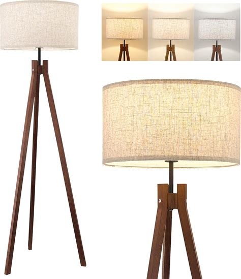 ELYONA Wood Tripod Floor Lamp, Mid Century Reading Standing Lamp with 3 ...