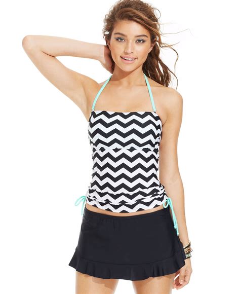 Hula Honey Chevron-Print Tankini Top & Ruffled Skirted Swim Bottom ...