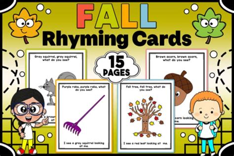 Autumn Literacy Center | Fall-Themed Rhyming Word Cards by Pigu | TPT