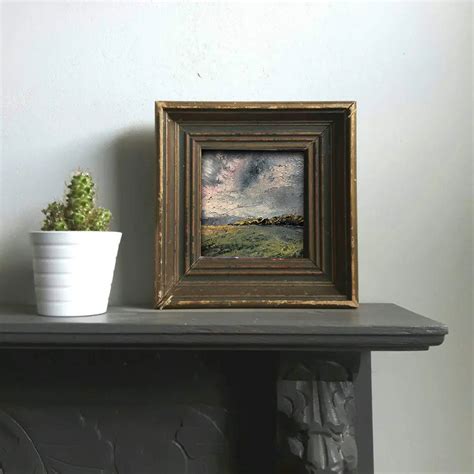 Small Original Oil Painting Landscape on Canvas. Square Abstract Landscape Painting, Meadow ...