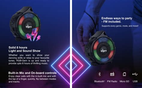 FINGERS RGB-Gem Portable Speaker (RGB Lights with Immersive Sound | 8 ...