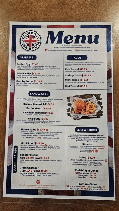 Menu at Clermont Fish House restaurant, Clermont