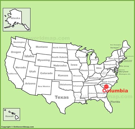 Columbia SC location on the U.S. Map - Ontheworldmap.com