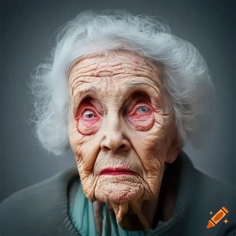 Portrait of a worried 90-year-old woman on Craiyon