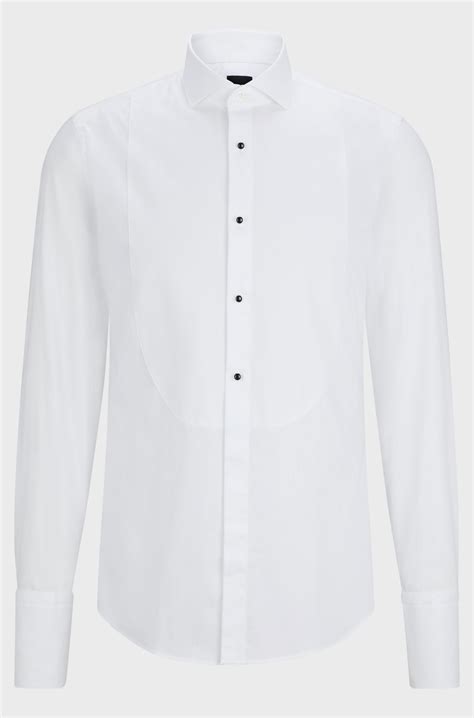 BOSS - Slim-fit dress shirt in easy-iron stretch-cotton poplin - White