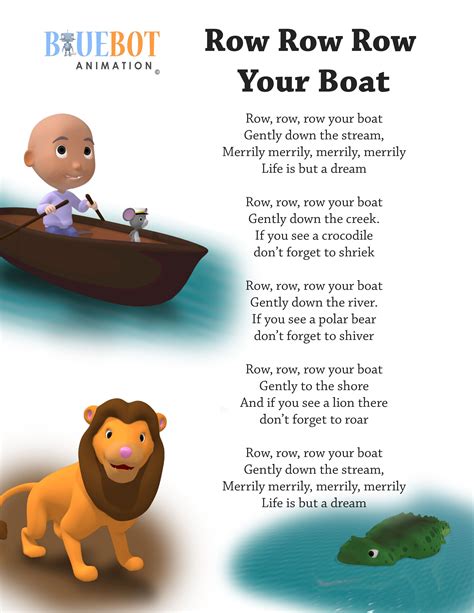 Row row row your boat nursery rhyme lyrics Free printable nursery rhyme ...