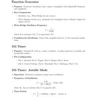 Formula Sheet: Function Generator and 555 Timer - Analog Circuits ...