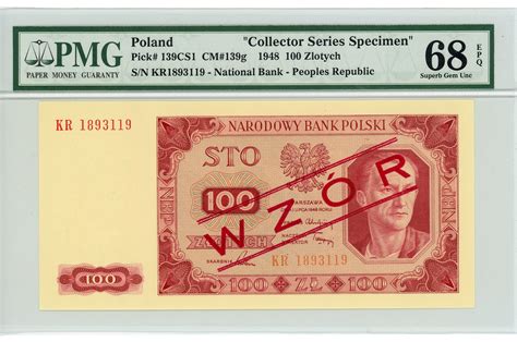 Poland 100 Zlotych 1948 Specimen / Wzor PMG 68 EPQ Collectro Series ...