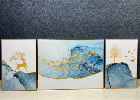 Elegant Nature-Inspired Crystal Wall Painting - Set of 3 - West Attic