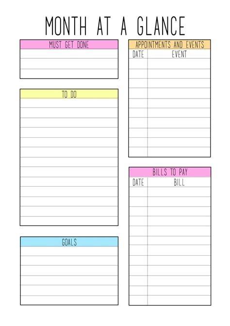 Month At A Glance Free Template | Blank calendar template, Planner ...