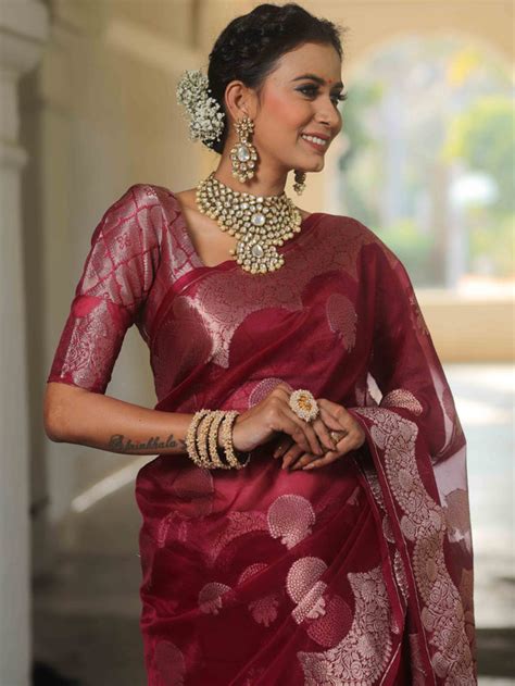 Banarasee Organza Mix Saree With Zari Buta & Scallop Border Design-Mag