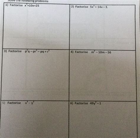 following problems 1) Factorise x+10x+25 3) Factorise p²q-pr²-pq+r² 5 ...