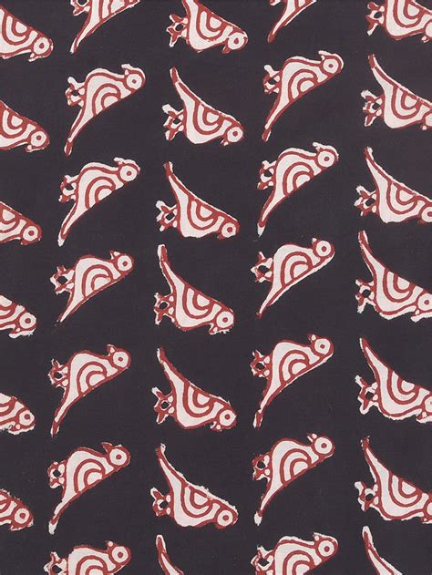Bagru Black Natural Dyed Tota Parrot Animal Print Cotton Cambric Fabri