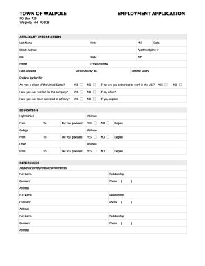 Fillable Online walpolenh nh walpole employment Fax Email Print - pdfFiller