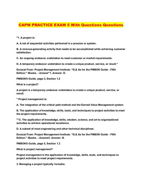 CAPM PRACTICE EXAM 5 With Questions Questions – Scholarfriends ...