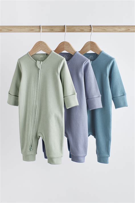 Buy Blue / Grey Cotton Baby Zip Sleepsuits 3 Pack (0-3yrs) from Next ...