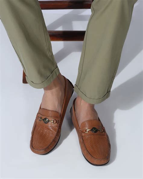 Leather Casual Tan Textured Loafer Shoes - Thread