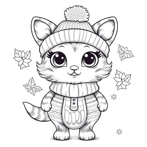 Coloring pages of cats with hats and scarves generative ai | Premium AI ...