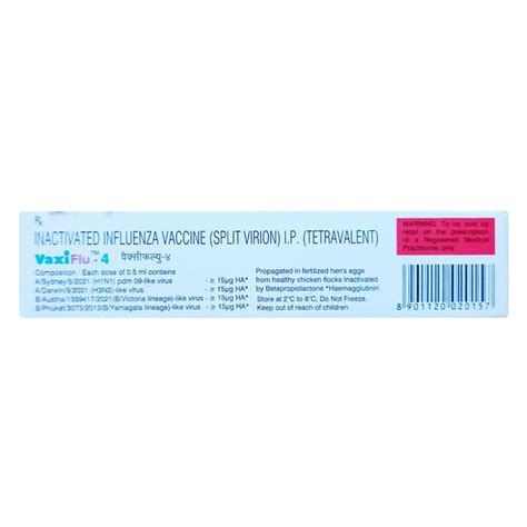 VaxiFlu-4 Injection 0.5 ml Price, Uses, Side Effects, Composition ...
