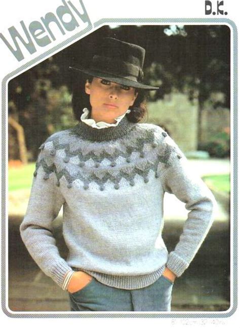 Fair Isle Yoke Bobble Round Neck Womens Sweater Jumper 32" - 40" DK 8 ...