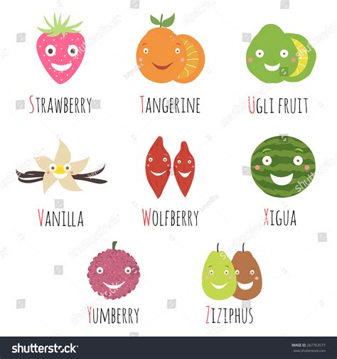 Vector Set Cartoon Alphabet Fruits Berries 스톡 벡터(로열티 프리) 267763577 ...