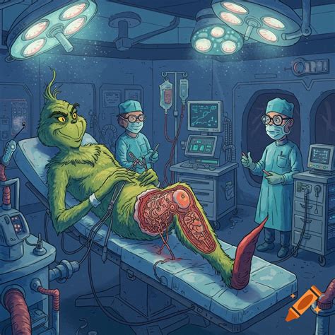 Blue Grinch having knee surgery on Craiyon