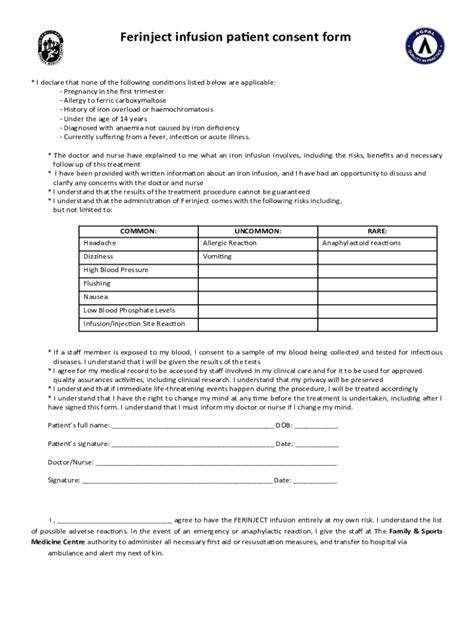 Fillable Online Ferinject infusion patient consent form Fax Email Print ...