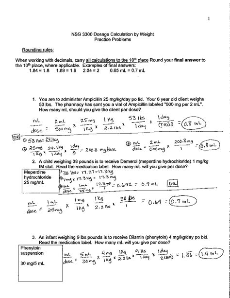 Safe Dosage Pediatric Calculations Worksheet