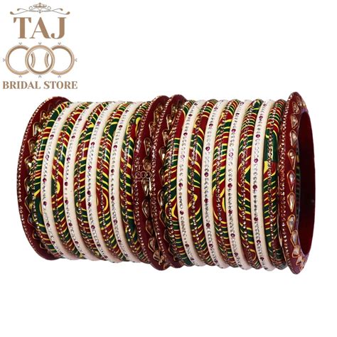 Lehariya Rajasthani Lac Bangle Set with Rhinestones – Taj Bridal Store