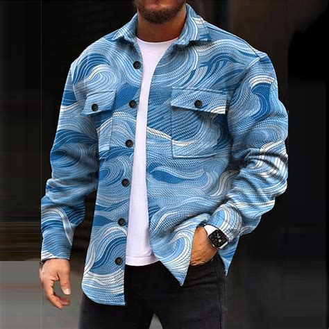 Men's Geometric Pattern Geometry Gradual Shirt Shirt Jacket Overshirt ...