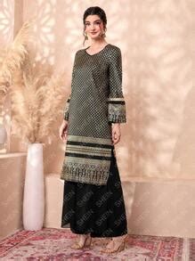 Divindia Argyle Print Split Hem Kurta | SHEIN USA