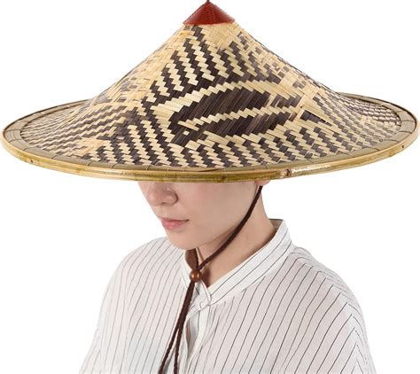 Chinese Bamboo Hat - Oriental Asian Japanese Garden Fish Conical Cap in ...